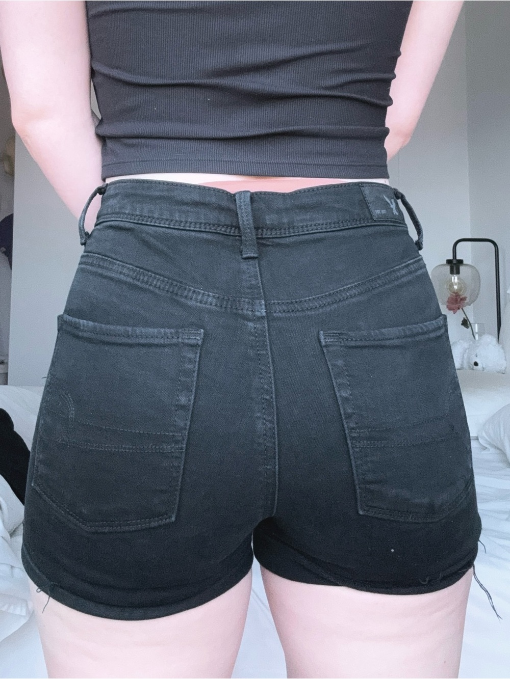 American Eagle Black High-Rise Button-Front Shorts Super Stretch Classic Cotton - Picture 3 of 4